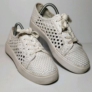 Marc Fisher Surly White Woven Sneakers Sz 9.5 Shoes Basket Weave